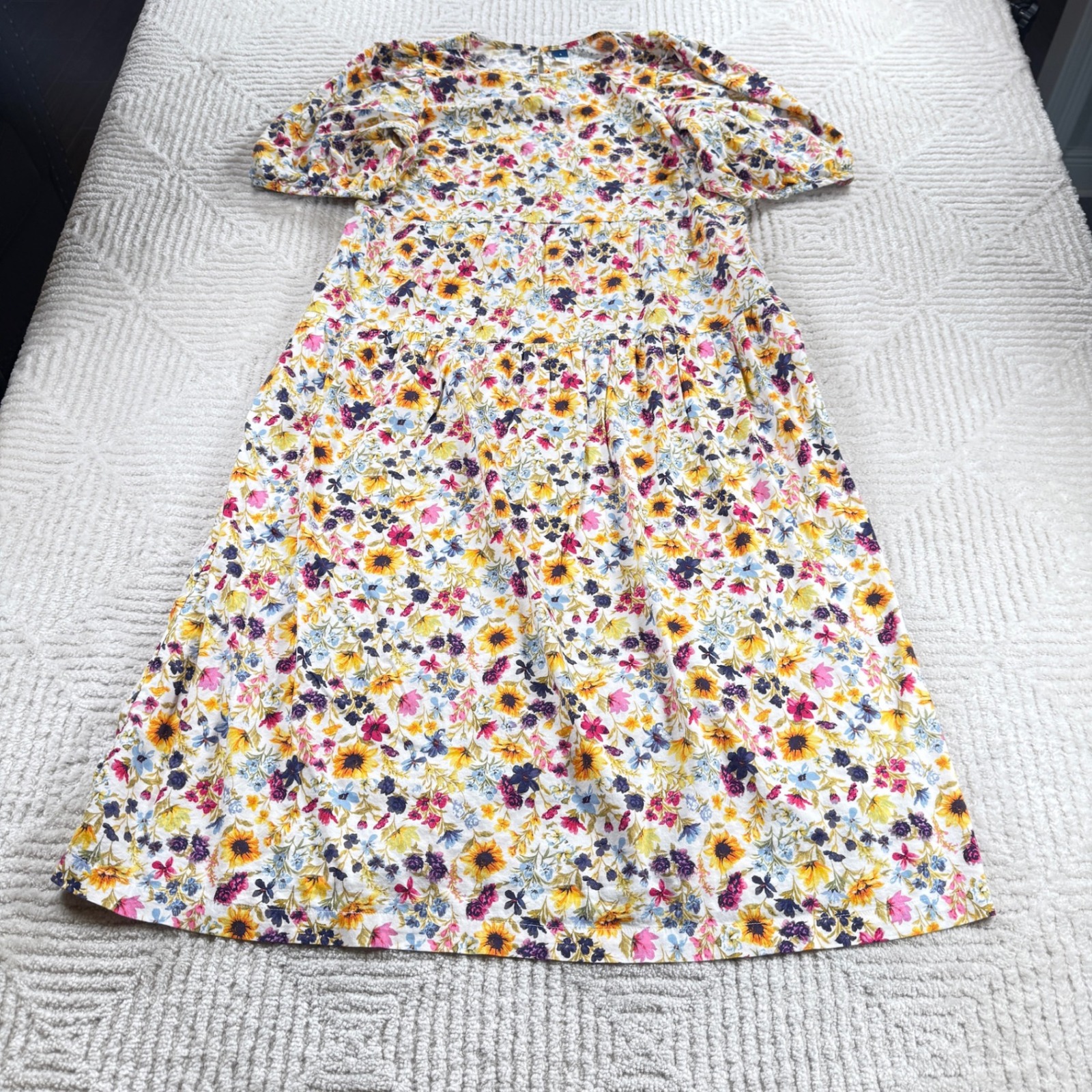 Old Navy Puff Sleeve Dress Women's Large Floral Tiered Cottagecore Boho Midi